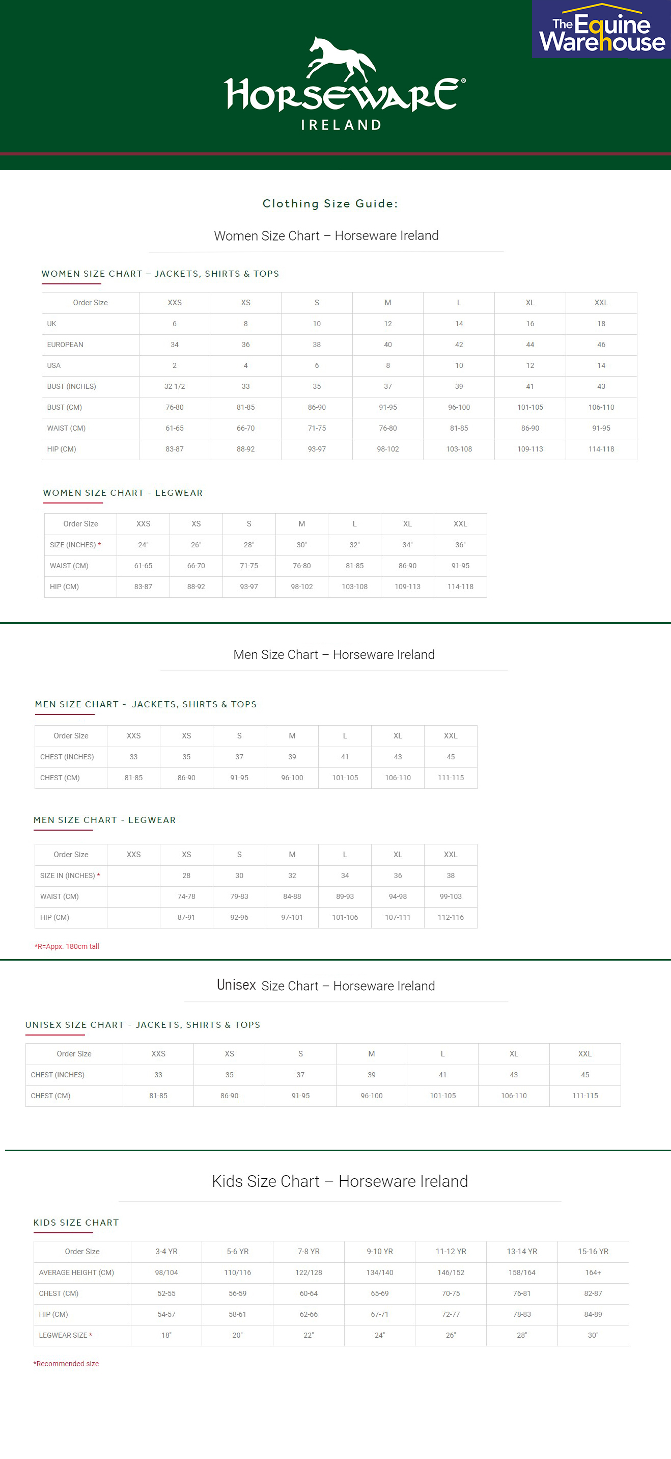 Horseware Size Guide